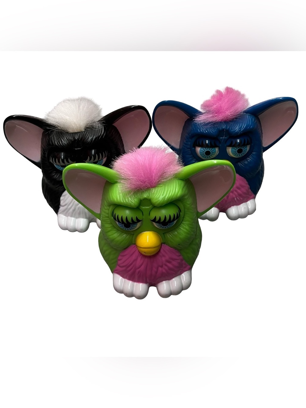 1998 VTG McDonalds Furby Toys Green Blue Black Eye Flutter Lot Of 3 Collectible